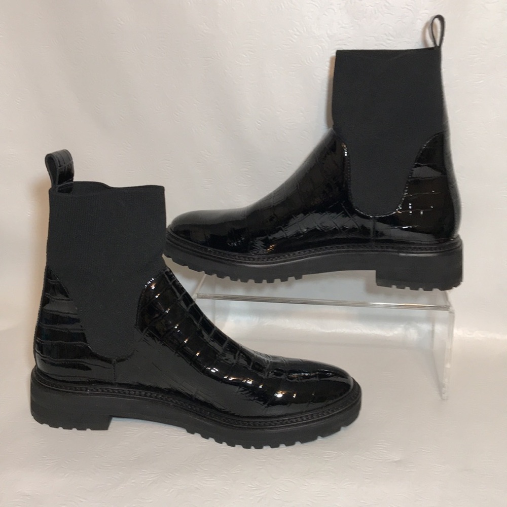 Loeffler Randall Black Croc-Embossed Chelsea Booties - Picture 2 of 14